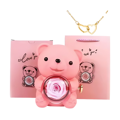 Caja Regalo Osito con Collar de Corazones