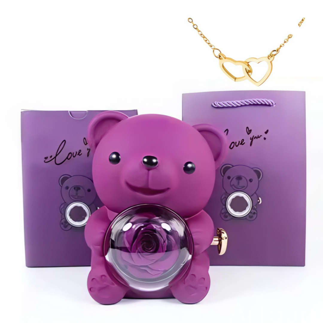 Caja Regalo Osito con Collar de Corazones