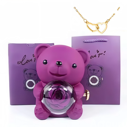 Caja Regalo Osito con Collar de Corazones