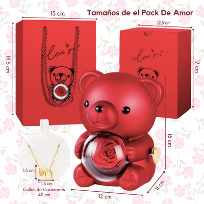 Caja Regalo Osito con Collar de Corazones